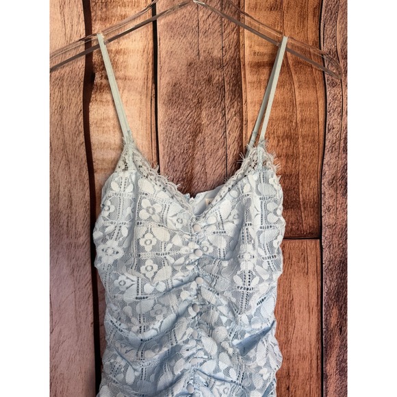For Love & Lemons Lace Mini Dress Blue Ruched Romantic Coquette Feminine XS NWT - Picture 3 of 8